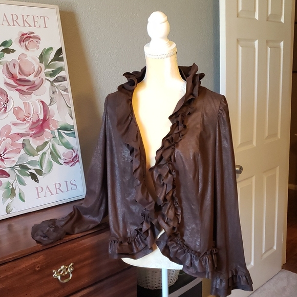 INC International Concepts Jackets & Blazers - Elegant Brown Ruffled Women's Jacket